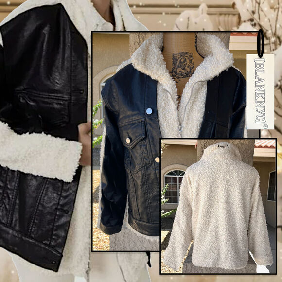 Blank NYC Faux Leather Button Up an Sherpa Zip Up Combo Jacket Oversize XS NWT - Picture 1 of 9